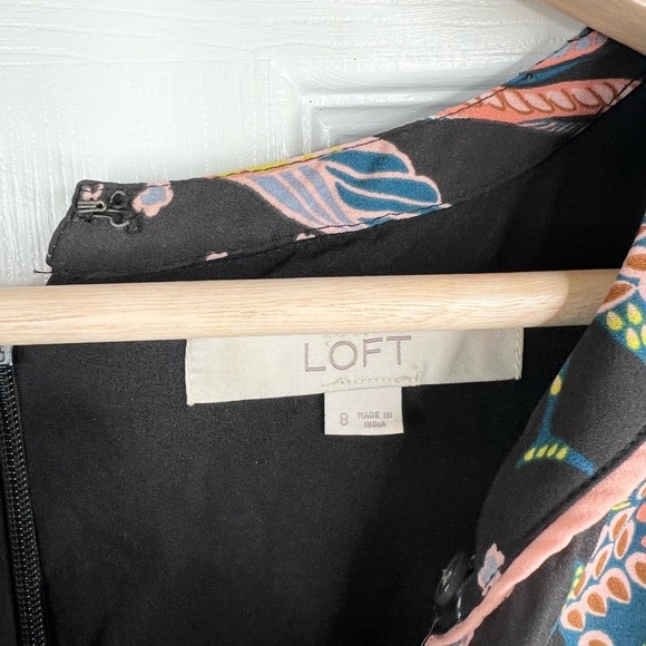 Loft Women's Size 8 Black Bird Print Long Sleeve Knee Length Dress - Picture 11 of 14